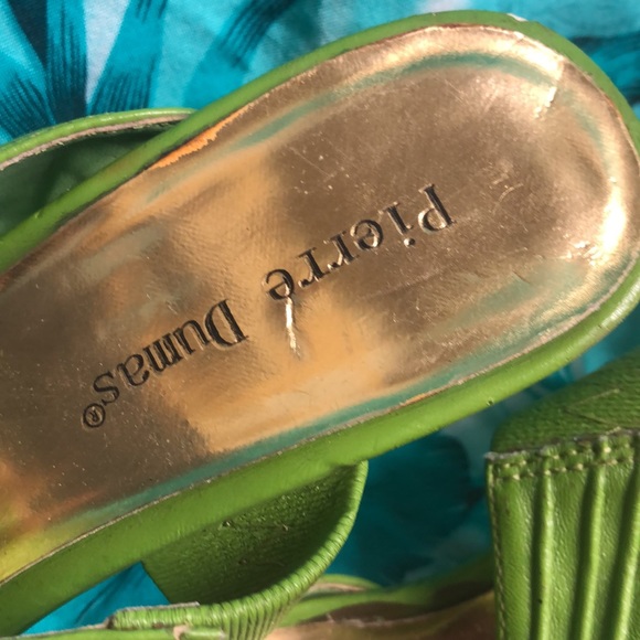 Lime green Pierre Dumas slide heels 5.5 shows wear - Picture 4 of 11